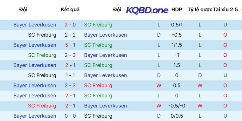 Kết quả gặp nhau gần đây của Freiburg vs Bayerr Leverkusen
