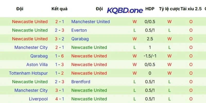 Phong độ thi đấu tuyển Newcastle United
