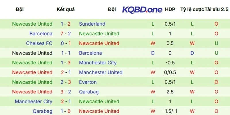 Kết quả thi đấu của Newcastle